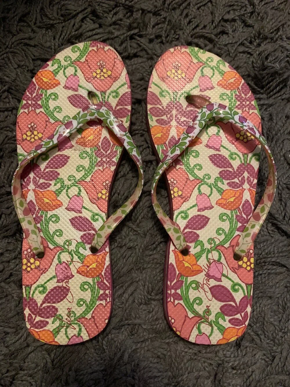 Women's Vera Bradley Flip Flops Pink Green Size Large